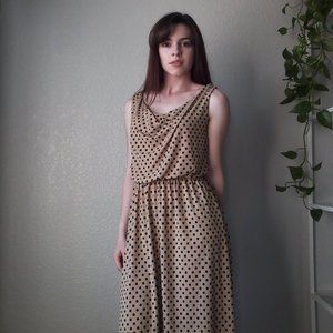 EnFocus Studio Beige Black Polkadot High-Low Dress